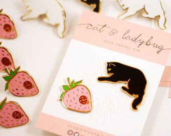 Black Cat & Ladybug Strawberry Collar Set