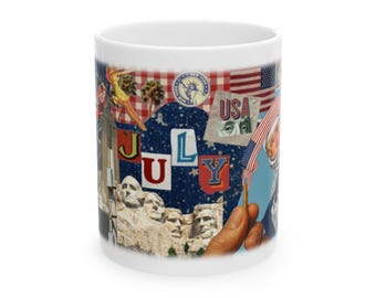 Fourth of July Collage Mug | Independence Day USA Patriotic Ceramic Mug