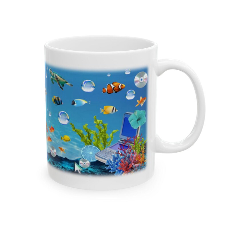 Y2K Aesthetic Mug, Frutiger Aero Coffee Cup, Nostalgic 2000s Gift, Underwater Screensaver Mug, Retro Aesthetic Gift for Her image 7