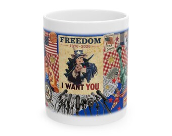 Freedom Uncle Sam collage Mug | Patriotic USA vintage poster design