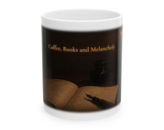 Dark Academia Mug, Coffee Books and Melancholy, Vintage Writer Coffee Cup, Gothic Literary Gift, Bookish Gift for Reader