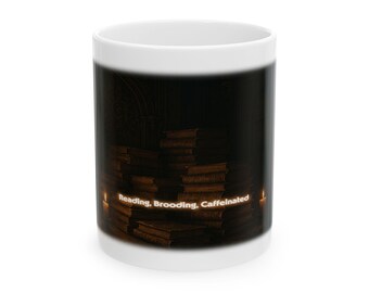 Dark Academia Mug, Reading Brooding Caffeinated, Book Lover Coffee Cup, Gothic Library Mug, Literary Gift for Reader
