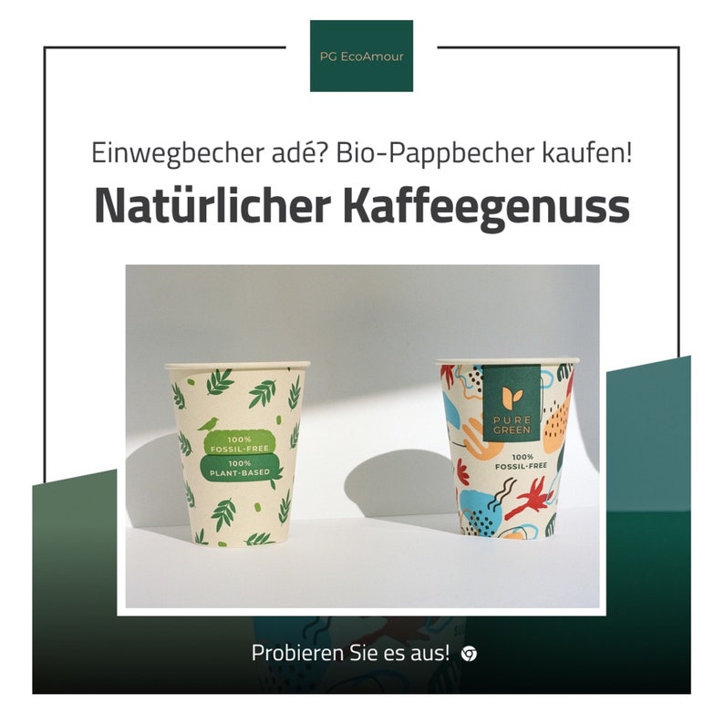 Bio Zuckerrohr Pappbecher Coffee to Go Becher, Trinkbecher, Einwegbecher, Pappbecher, Kaffeetassen zum Mitnehmen, umweltfreundlich Bild 3