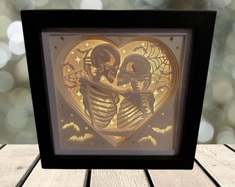 Skeleton Lovers Light-Up Shadow Box – 5x5 Wooden Frame