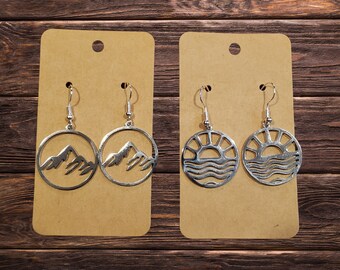 Sterling Silver Sunrise and Mountain Earing Set