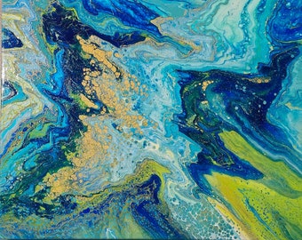 Seascape, fluid art, acrylic pouring, abstract painting, original wall art, home decor
