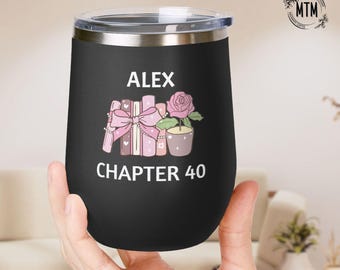 Custom Birthday Wine Tumbler for Those Born in 1986, Personalized Wine Glass 40th Birthday Unique Floral Book Lover Gift, Trip Cup for Mom