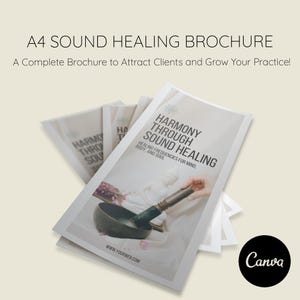 Broszura Sound Healer - Szablon broszury Canva, zdalne leczenie dźwiękiem, holistyczny biznes, broszura informacyjna Sound Healing, informacje o sesji