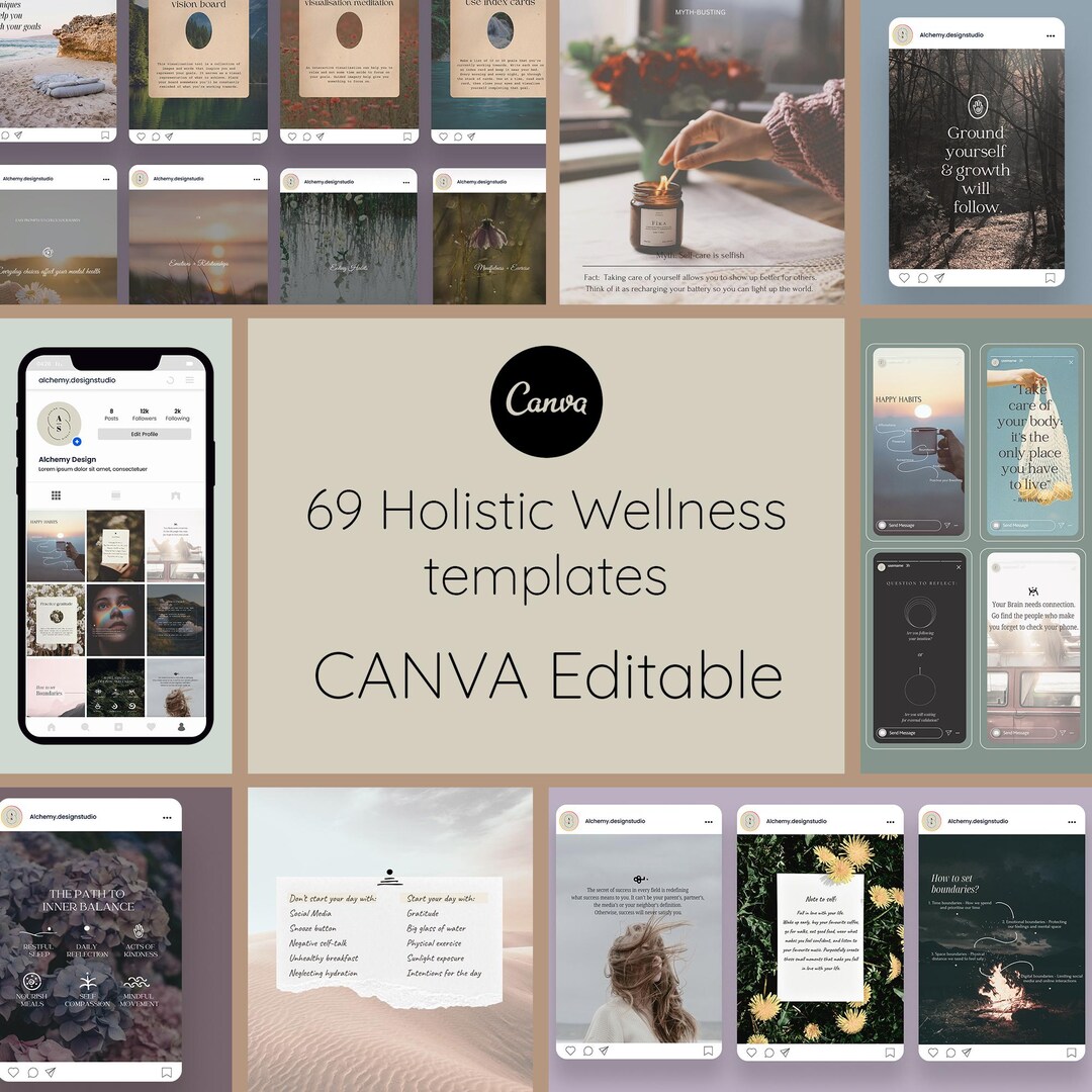 Wellness Coach Canva Templates: 69 Social Media Posts (digital Download ...