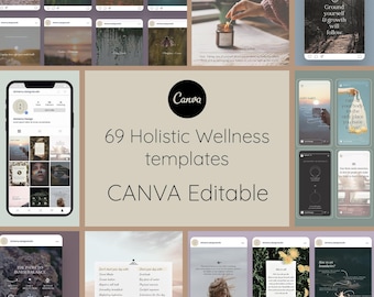 Canva-sjablonen voor wellnesscoach: 69 posts op sociale media (digitale download)