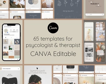 Sjablonen voor Instagram-berichten psycholoog: sociale media geestelijke gezondheid (Canva)