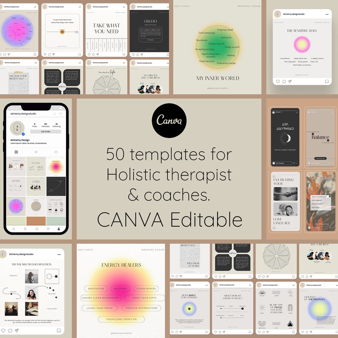Holistic Coach Instagram Templates: 50 Editable Canva Posts - Etsy
