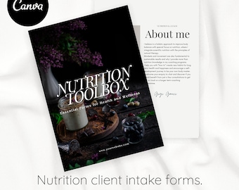 Bundel met zakelijke formulieren voor voedingsdeskundigen | Intake- en toestemmingsformulieren voor klanten | Sessienotities | Bewerkbaar canvas | Voedseldagboek
