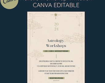 Uitnodiging workshop astrologie | Reiki, Akasha-kronen (canva bewerkbare digitale uitnodiging)