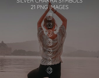 Clipart zilveren chakrasymbolen: 21 png-afbeeldingen (digitale download)