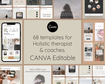 Holistische Instagram-sjablonen voor coaches: bewerkbaar wellnesscanva-socialmediapakket