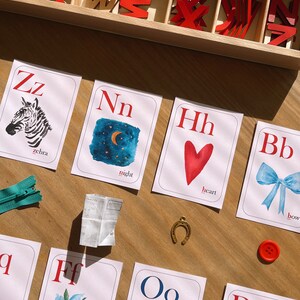Druckbare Montessori Alphabet Karten, Aquarell Tonkarten, Klassenzimmer Materialien, Digitale Homeschooling Ressourcen