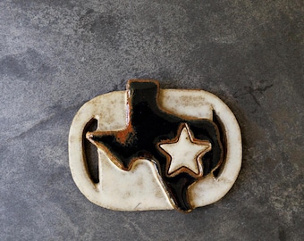 Vintage Texas Belt Buckle Hand-Painted Ceramic