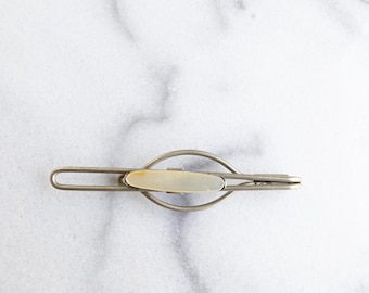Vintage Perlmut Krawattenklammer silberfarbenes Metall Mid-Century