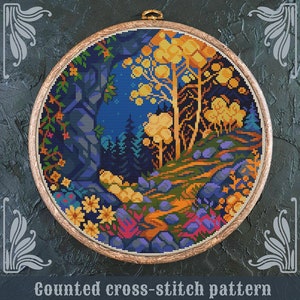 Art cross stitch pattern, Forest cross stitch pattern, Scenery cross stitch pattern, Hiking cross stitch pattern, Woodland cross stitch