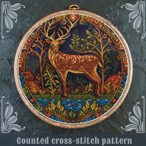 Deer cross stitch pattern, Art cross stitch pattern, Woodland animal cross stitch pattern, Wild animal cross stitch pattern