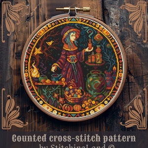Witchy cross stitch pattern, Halloween cross stitch, Medieval cross stitch, Gothic cross stitch, Occult cross stitch, Pagan cross stitch