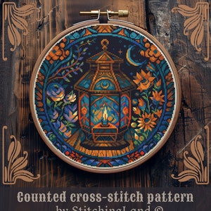 Witchy cross stitch pattern, Art Nouveau cross stitch, Moon cross stitch, Halloween cross stitch, Gothic cross stitch, Occult cross stitch