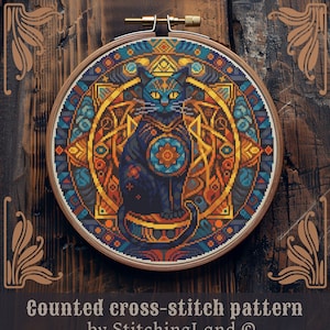 Black cat cross stitch pattern, Witchy cross stitch, Halloween cross stitch, Gothic cross stitch, Dark cross stitch, Occult cross stitch