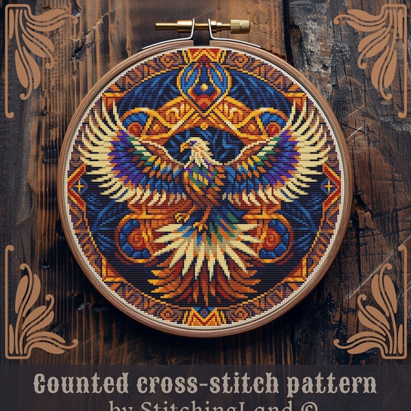 Eagle cross stitch pattern, Celtic cross stitch, Art Nouveau cross stitch, Bird cross stitch, Ornament cross stitch, Retro cross stitch