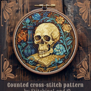 Scull cross stitch pattern, Witchy cross stitch, Ghost cross stitch, Creepy cross stitch, Halloween cross stitch, Gothic cross stitch