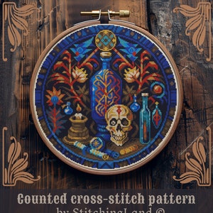 Witchy cross stitch pattern, Ghost cross stitch, Halloween cross stitch, Medieval cross stitch, Gothic cross stitch, Scull cross stitch