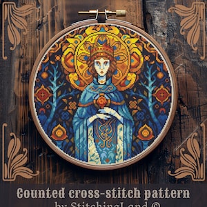 Art Nouveau cross stitch pattern, Gothic cross stitch, Magic cross stitch, Retro cross stitch, Medieval cross stitch