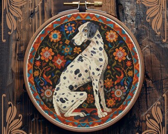 Dog cross stitch pattern, Art Nouveau cross stitch, Pet cross stitch, Retro cross stitch, Ornament cross stitch, Floral cross stitch