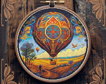 Sky cross stitch pattern, Art Nouveau cross stitch, Fall cross stitch, Modern cross stitch, Retro cross stitch, Scenery cross stitch