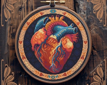 Heart cross stitch pattern, Art Nouveau cross stitch, Medieval cross stitch, Retro cross stitch, Love cross stitch, Christian cross stitch