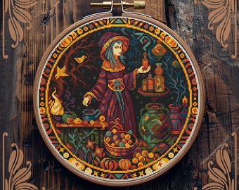 Witchy cross stitch pattern, Halloween cross stitch, Medieval cross stitch, Gothic cross stitch, Occult cross stitch, Pagan cross stitch