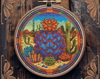 Art Nouveau cross stitch pattern, Cactus cross stitch, Succulent cross stitch, Retro cross stitch, Floral cross stitch, Flower cross stitch