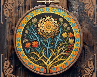 Floral cross stitch pattern, Flower cross stitch, Witchy cross stitch, Gothic cross stitch, Retro cross stitch, Medieval cross stitch