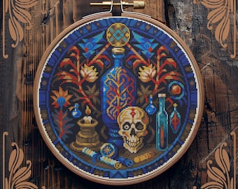 Witchy cross stitch pattern, Ghost cross stitch, Halloween cross stitch, Medieval cross stitch, Gothic cross stitch, Scull cross stitch