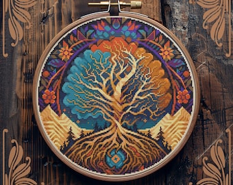 Tree of life cross stitch pattern, Celtic cross stitch, Art Nouveau cross stitch, Medieval cross stitch, Pagan cross stitch