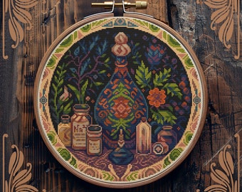 Witchy cross stitch pattern, Gothic cross stitch, Floral cross stitch, Retro cross stitch, Medieval cross stitch, Occult cross stitch