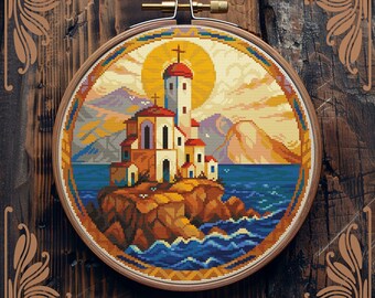 Town cross stitch pattern, Art Nouveau cross stitch, Nautical cross stitch, Church cross stitch, Christian cross stitch