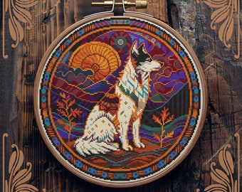 Dog cross stitch pattern, Art Nouveau cross stitch, Pet cross stitch, Hiking cross stitch, Retro cross stitch, Ornament cross stitch