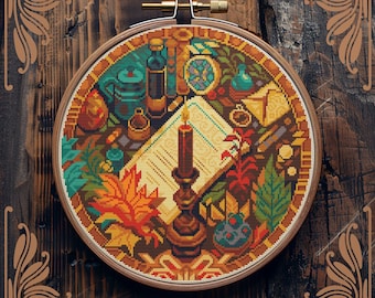 Art Nouveau cross stitch pattern, Book cross stitch, Fall cross stitch, Magic cross stitch, Retro cross stitch, Autumn cross stitch