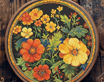Wildblumen Kreuzstichmuster: Jugendstil Blumenmuster; Retro Flower Bouquet (Instant Digital Download)