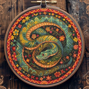 Patrón de punto de cruz de serpiente, punto de cruz Art Nouveau, punto de cruz de brujas, punto de cruz retro, punto de cruz de animales salvajes