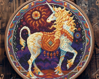 Unicorn cross stitch pattern, Medieval cross stitch, Horse cross stitch, Art Nouveau cross stitch, Fairy cross stitch