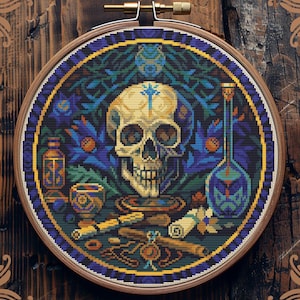 Witchy cross stitch pattern, Ghost cross stitch, Halloween cross stitch, Medieval cross stitch, Gothic cross stitch, Scull cross stitch