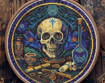 Witchy cross stitch pattern, Ghost cross stitch, Halloween cross stitch, Medieval cross stitch, Gothic cross stitch, Scull cross stitch