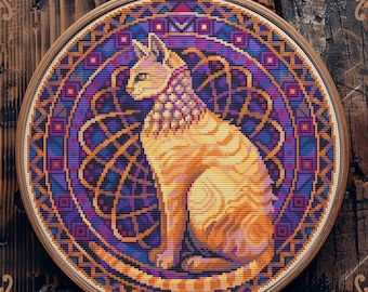 Cat cross stitch pattern, Art Nouveau cross stitch, Kitten cross stitch, Retro cross stitch, Ornament cross stitch, Floral cross stitch